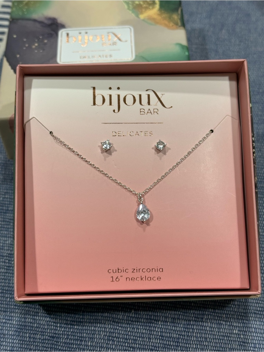 Silver Teardrop Cubic Zirconia Necklace & Stud Set - Silver